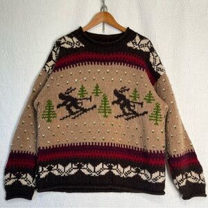 Vintage Rey Wear 100 Wool Sweater Handmade in Ecuador Chunky Thick Skiers HOLES